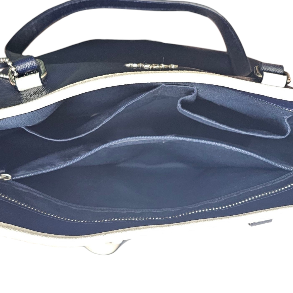 Coach Navy White Zip Top Tote in Crossgrain Leather - Picture 4 of 10